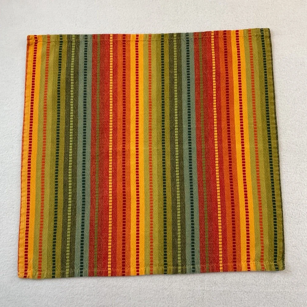 Pier 1 Vintage Striped Cloth Napkins Set of 10 Orange Green Yellow Square Autumn